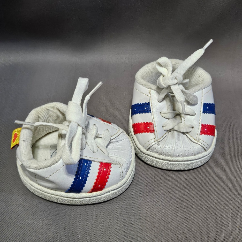 Build-A-Bear Workshop White Shell Toe Sneakers Red Blue Striped Doll Shoes